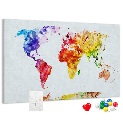 Cork memo board Watercolor world map