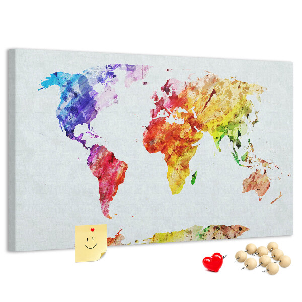 Cork memo board Watercolor world map