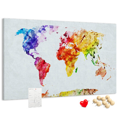 Cork memo board Watercolor world map