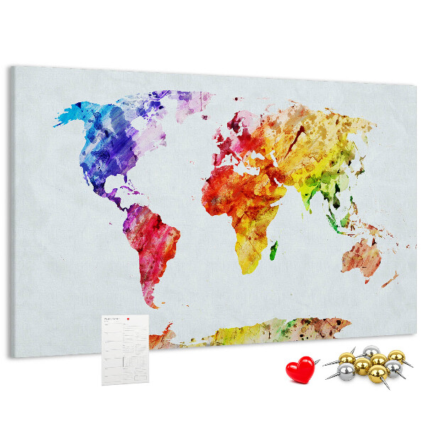 Cork memo board Watercolor world map