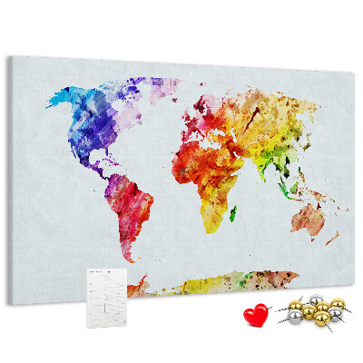 Cork memo board Watercolor world map