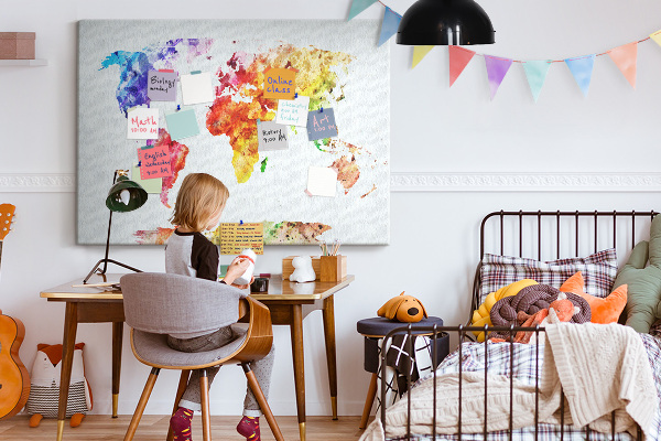 Cork memo board Watercolor world map
