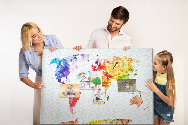 Cork memo board Watercolor world map