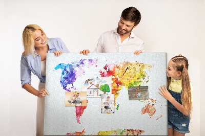 Cork memo board Watercolor world map