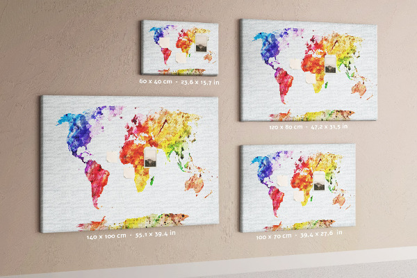 Cork memo board Watercolor world map
