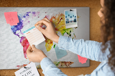 Cork memo board Watercolor world map