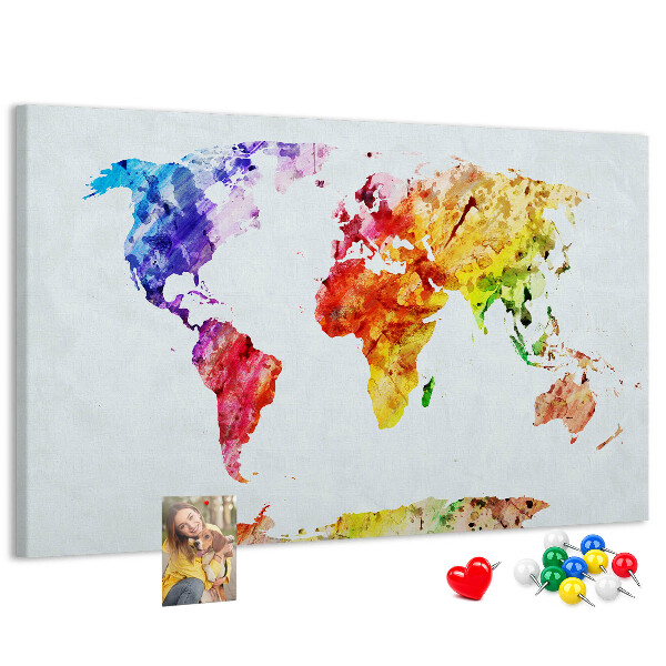 Cork memo board Watercolor world map