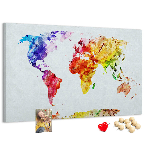 Cork memo board Watercolor world map