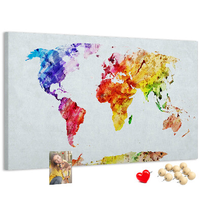 Cork memo board Watercolor world map