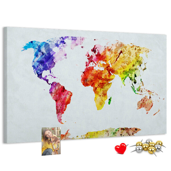 Cork memo board Watercolor world map