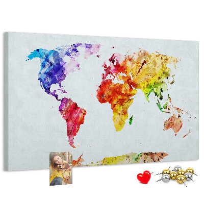 Cork memo board Watercolor world map