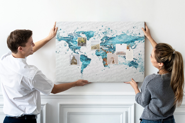 Cork display board Water world map