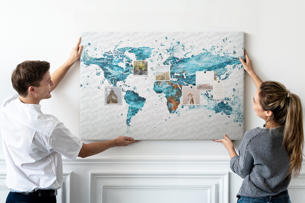 Cork display board Water world map