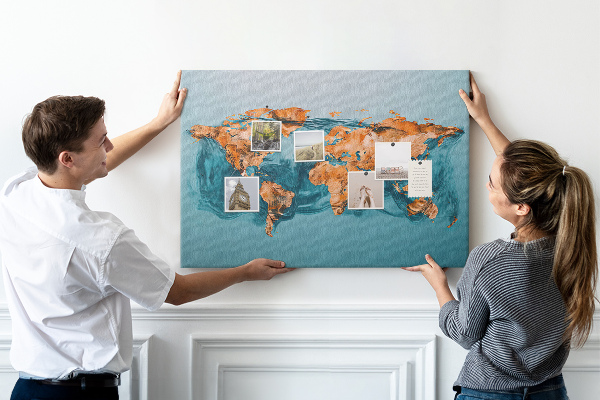 Cork memo board Abstract world map