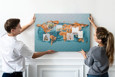 Cork memo board Abstract world map