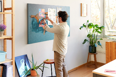 Cork memo board Abstract world map