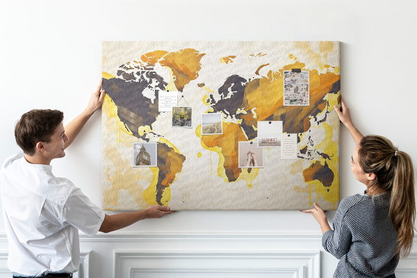 Cork display board Abstract world map