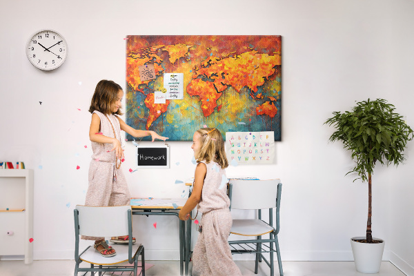 Cork memo board Decorative world map