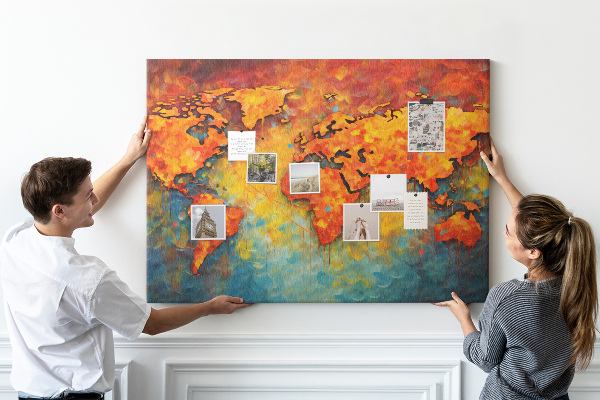 Cork memo board Decorative world map