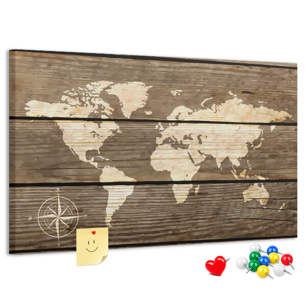 Cork board Wooden board world map