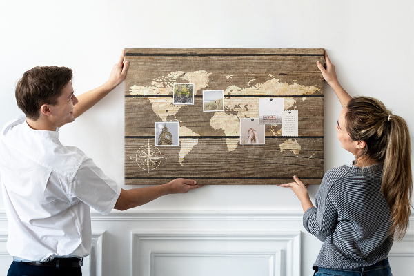 Cork board Wooden board world map