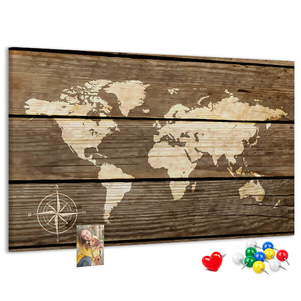 Cork board Wooden board world map