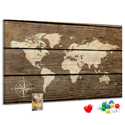 Cork board Wooden board world map