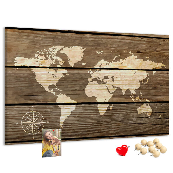 Cork board Wooden board world map