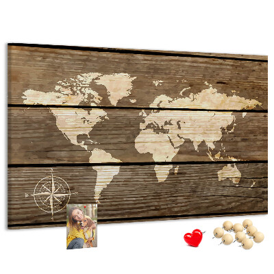 Cork board Wooden board world map