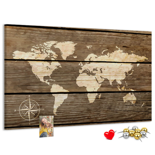 Cork board Wooden board world map