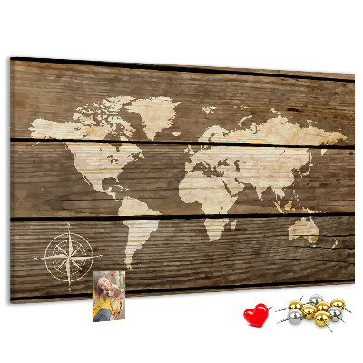 Cork board Wooden board world map