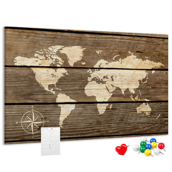 Cork board Wooden board world map