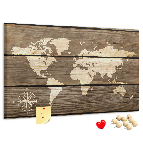 Cork board Wooden board world map