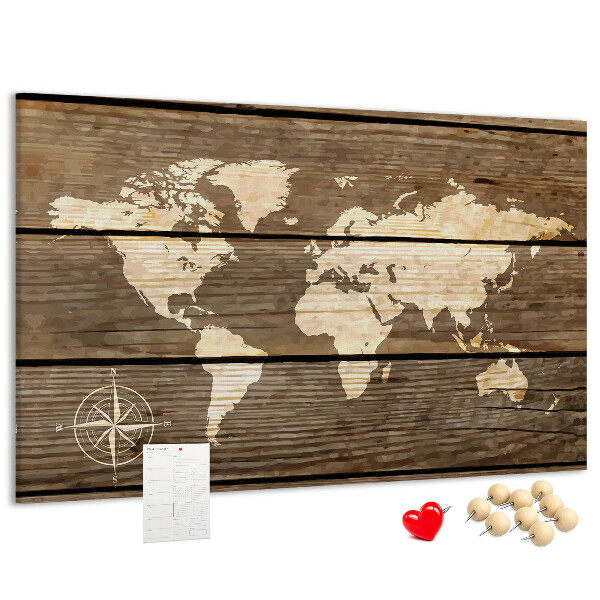 Cork board Wooden board world map
