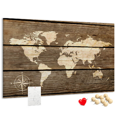 Cork board Wooden board world map