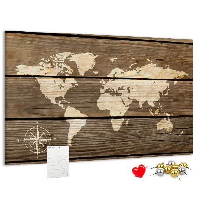 Cork board Wooden board world map