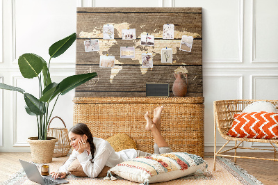 Cork board Wooden board world map