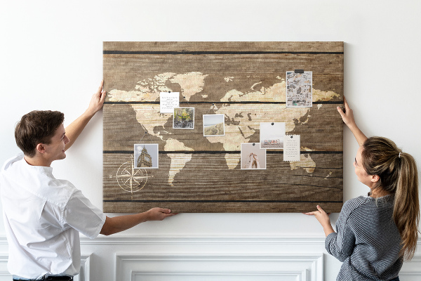 Cork board Wooden board world map