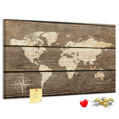 Cork board Wooden board world map