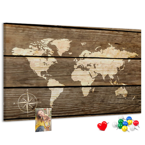 Cork board Wooden board world map
