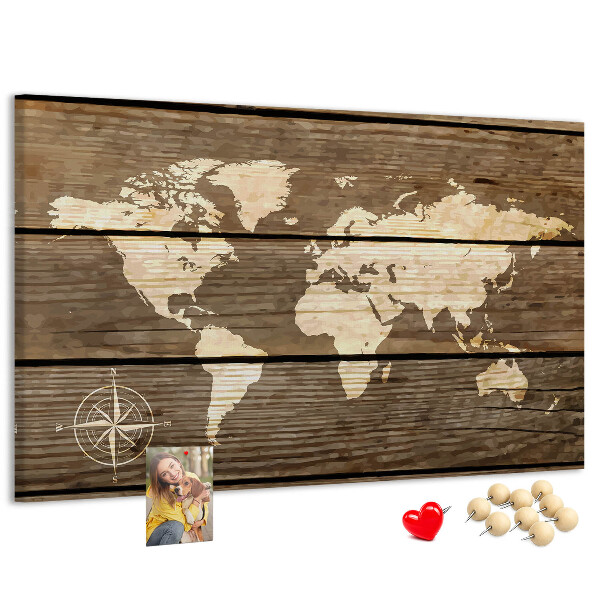 Cork board Wooden board world map