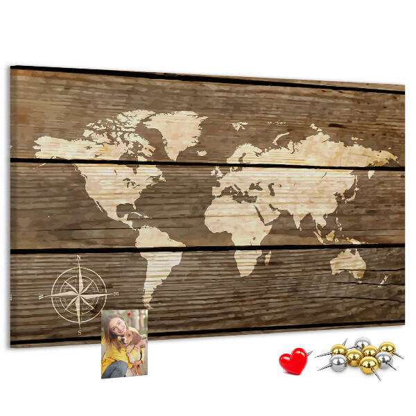 Cork board Wooden board world map