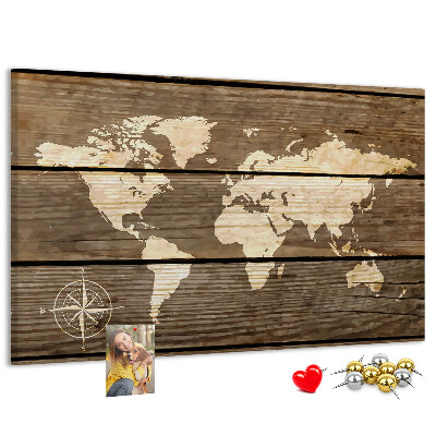 Cork board Wooden board world map
