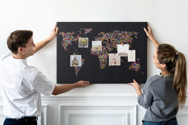 Cork display board Dotted world map