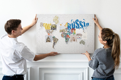 Cork memo board Textual world map