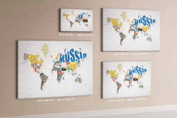 Cork memo board Textual world map