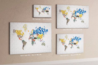 Cork memo board Textual world map