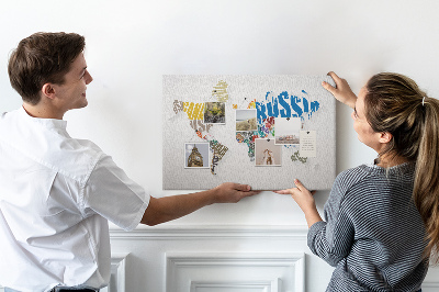 Cork memo board Textual world map