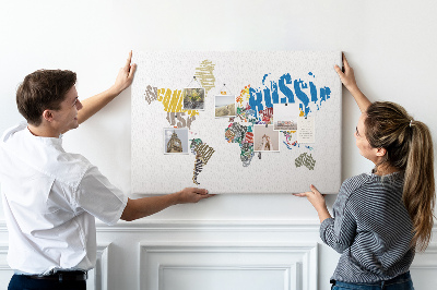 Cork display board Textual world map