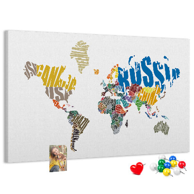 Cork display board Textual world map